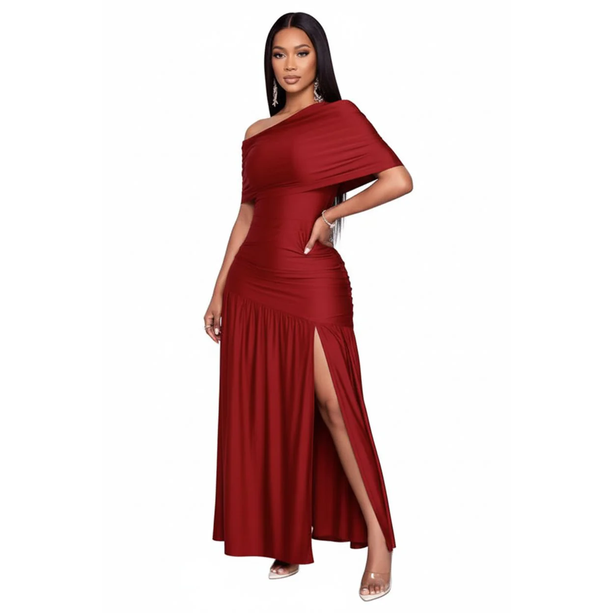 Elegant Off-Shoulder Draped Dress - Image 2