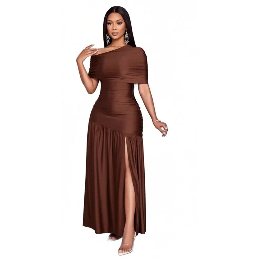 Elegant Off-Shoulder Draped Dress - Image 3