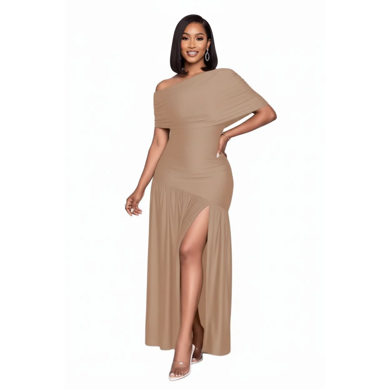 Elegant Off-Shoulder Draped Dress - Image 4