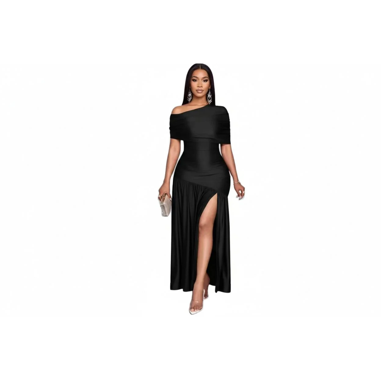 Elegant Off-Shoulder Draped Dress - Image 5