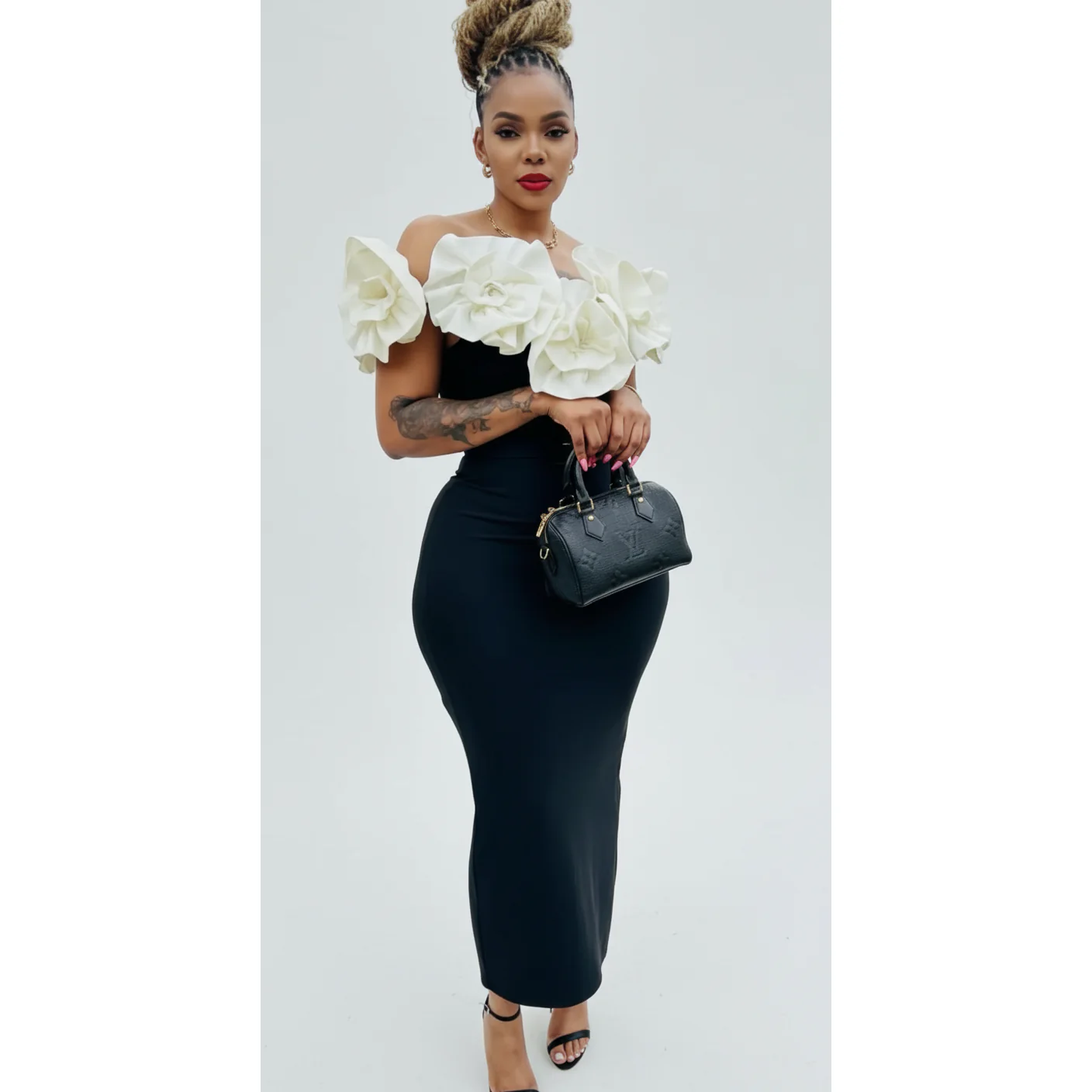 Sleeveless Bodycon Dress With Ruffle Hem Design.