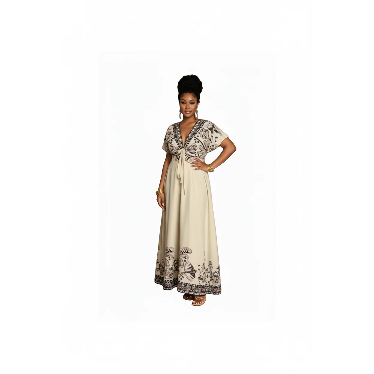 Elegant Paisley Tie Waist Maxi Dress - Image 2