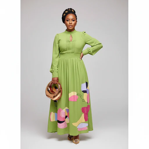 Elegant Patchwork Midi Dress - Image 3