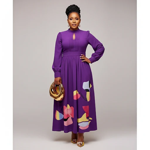 Elegant Patchwork Midi Dress - Image 5