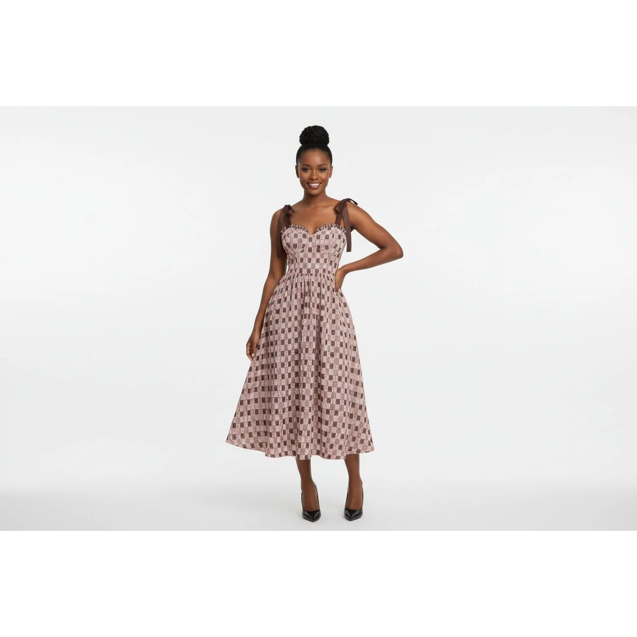 Elegant Plaid Belted Dress - Image 4