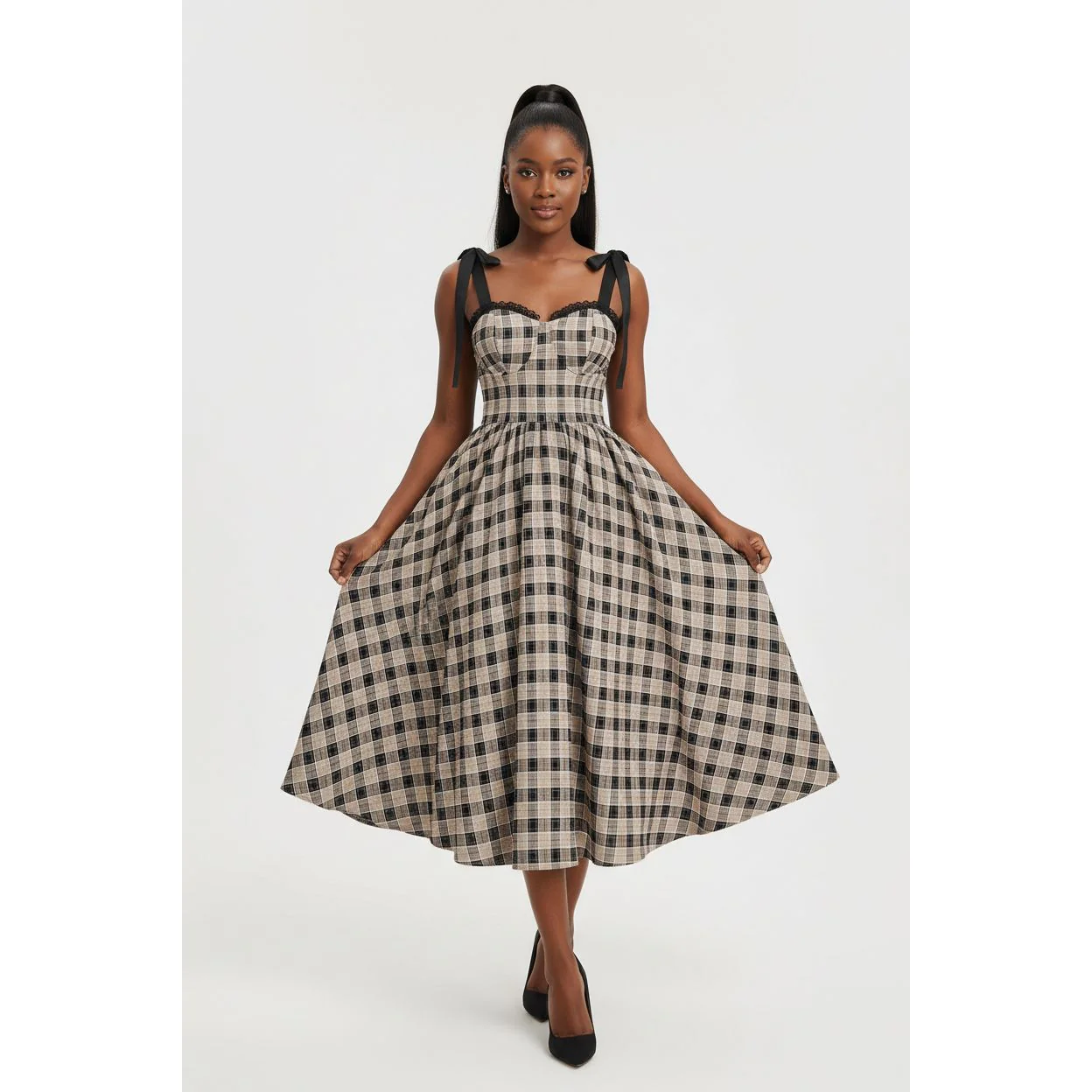 Elegant Plaid Belted Dress - Image 5