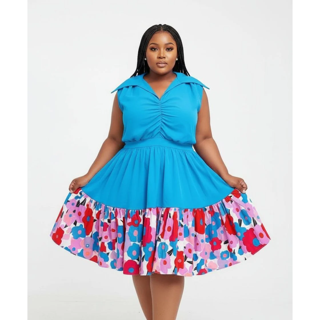 Elegant Plus Size Bottom Floral Midi 2 Piece Set - Image 3