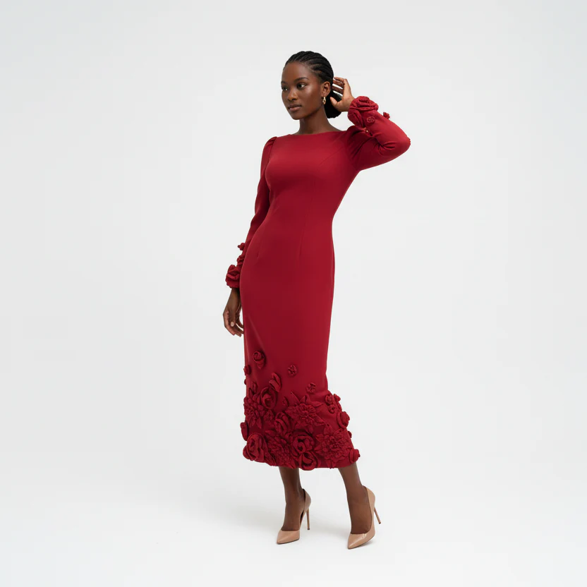 Elegant Plus Size Floral Pleat Midi Dress - Image 2