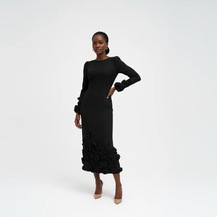 Elegant Plus Size Floral Pleat Midi Dress - Image 6