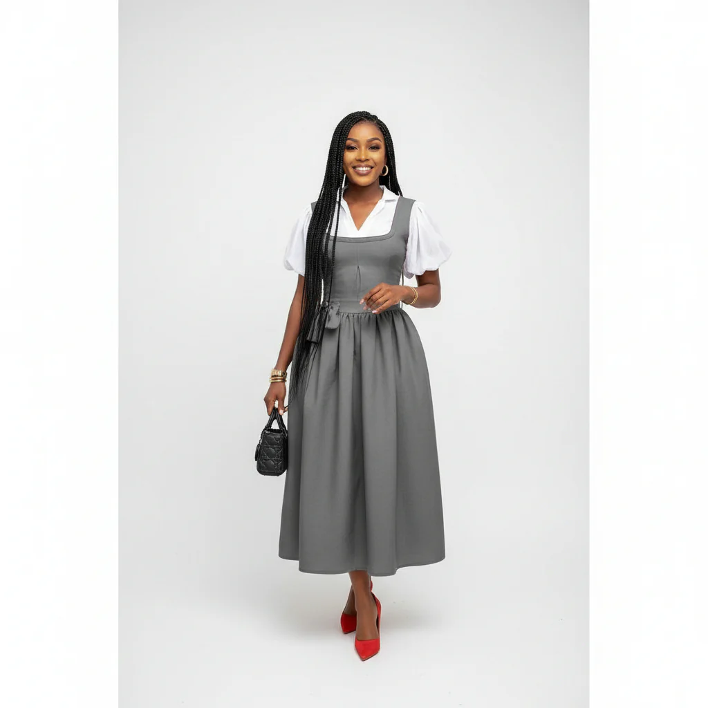 Elegant Puff Sleeve High Waist Maxi Dress