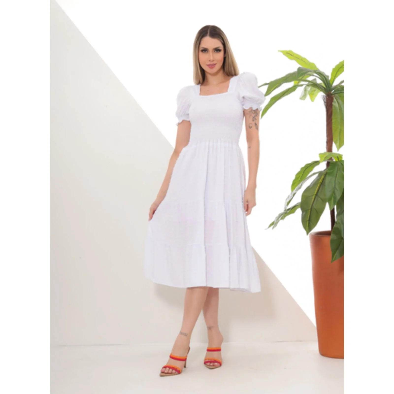 Elegant Puff Sleeve Retro Bandage Solid Design Dress. - Image 10