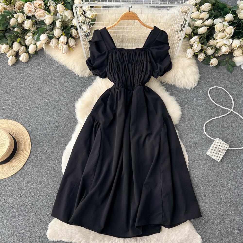 Elegant Puff Sleeve Retro Bandage Solid Design Dress. - Image 4