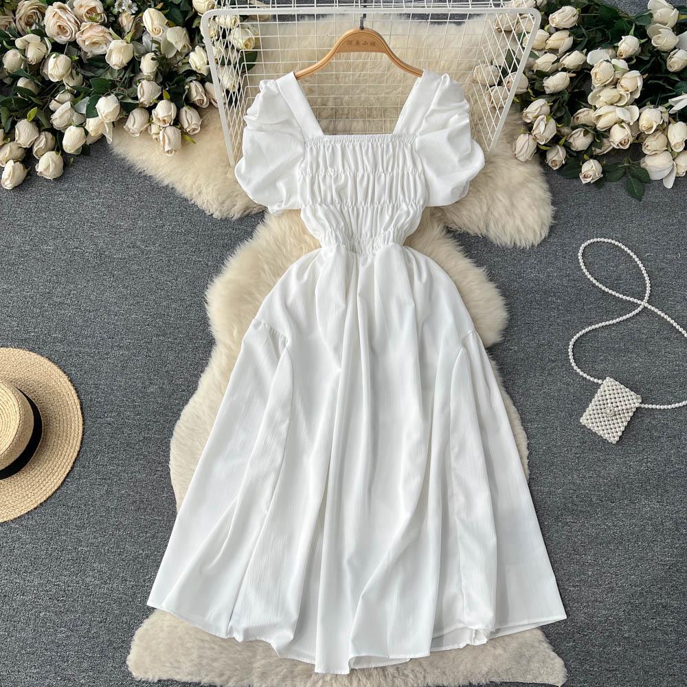Elegant Puff Sleeve Retro Bandage Solid Design Dress. - Image 6