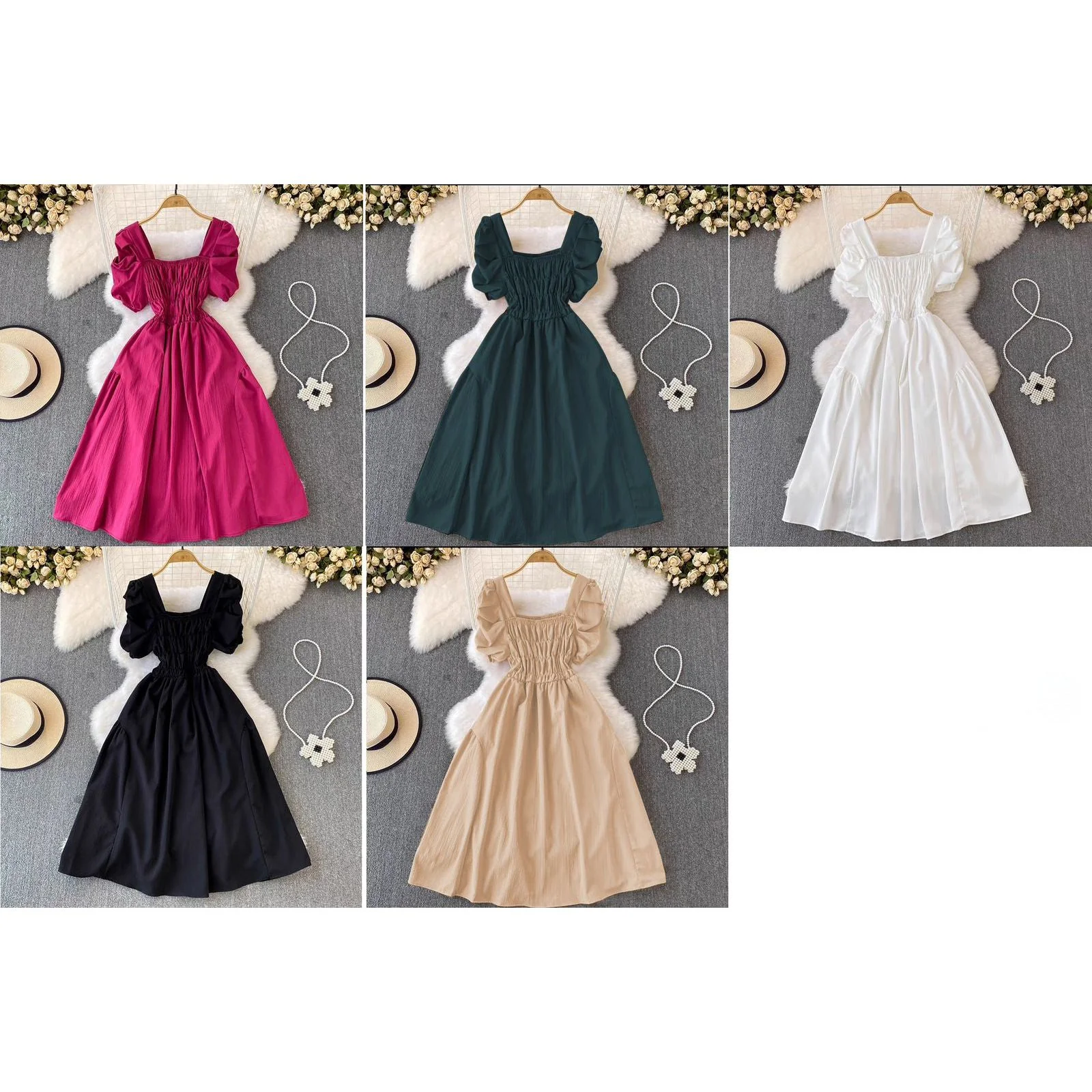 Elegant Puff Sleeve Retro Bandage Solid Design Dress. - Image 8
