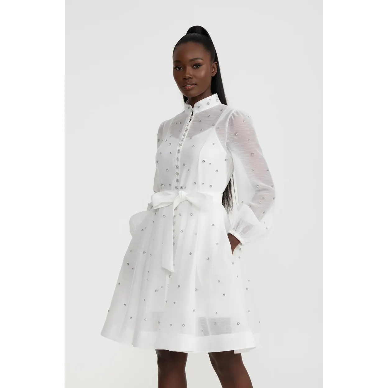 Elegant Rhinestone Long Sleeves Dress - Image 2