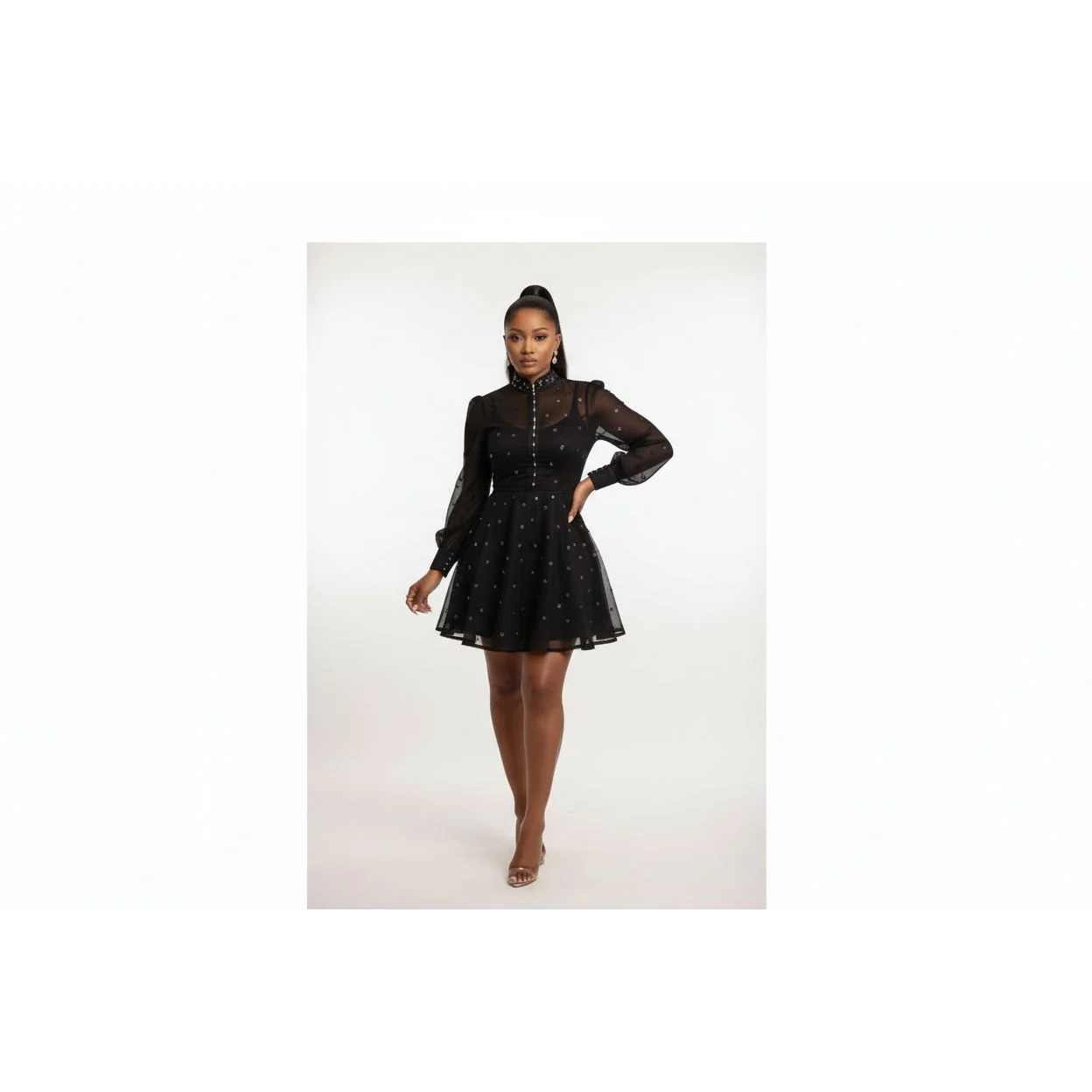 Elegant Rhinestone Long Sleeves Dress - Image 3
