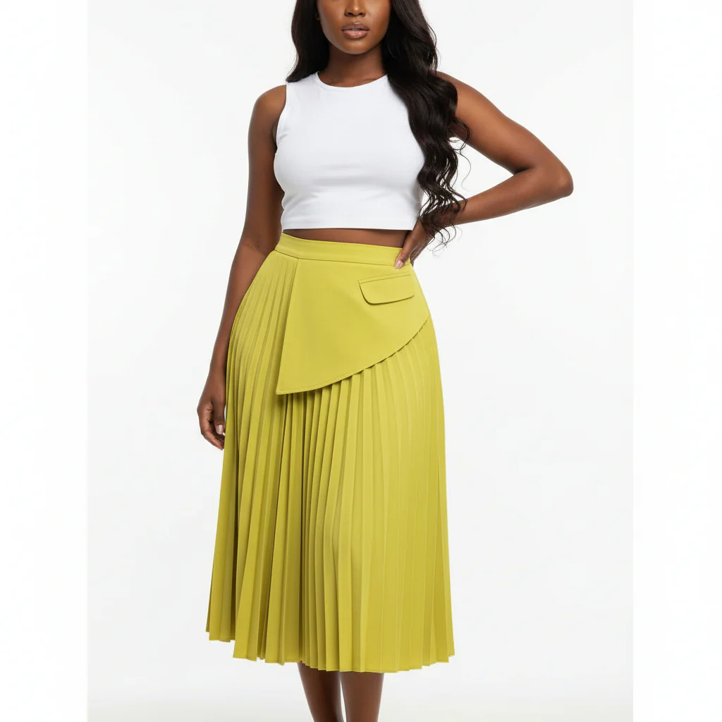Elegant & Romantic Solid Color Pleated Waist Belt Adjustable Skirt. - Image 7
