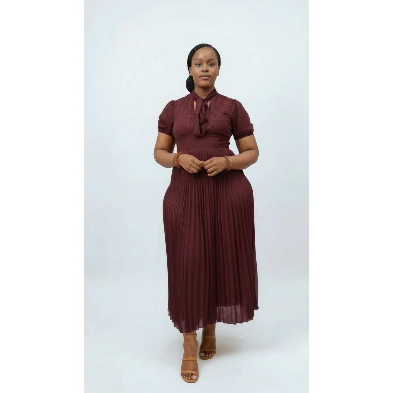 Elegant Ruffle Detail Short Sleeve Office Dress - Image 2