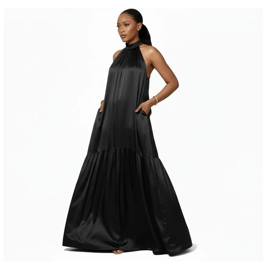 Elegant Satin Halter Neck Maxi Dress - Image 2
