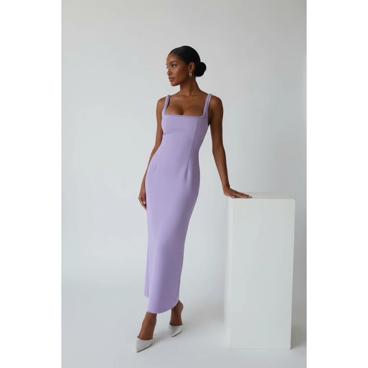 Elegant Square Neck Bodycon Maxi Dress - Image 3
