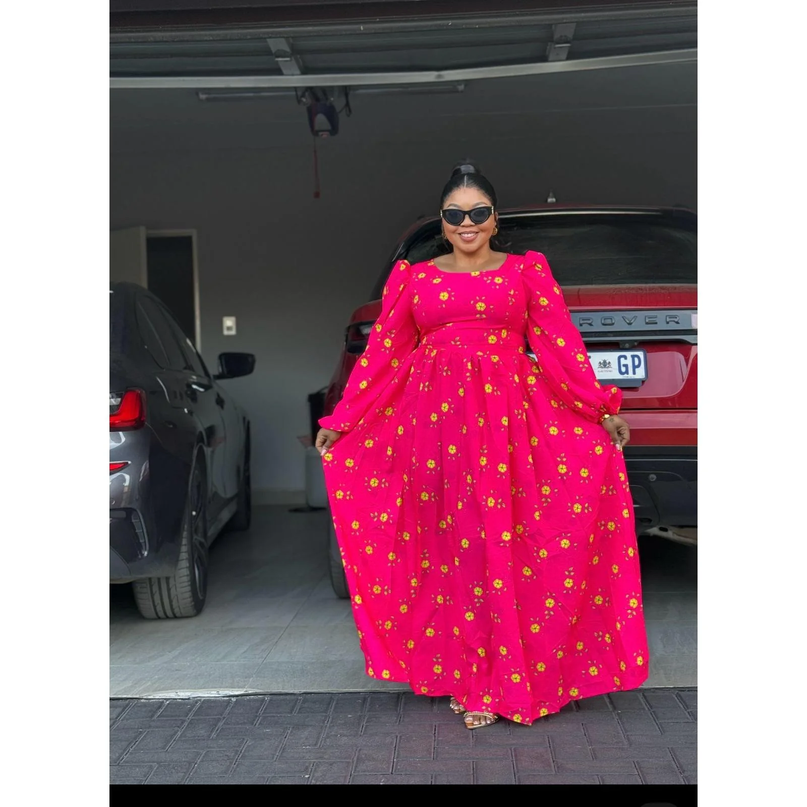Square Neck Floral Textured Flare Waist Long Sleeve Dress - Image 3