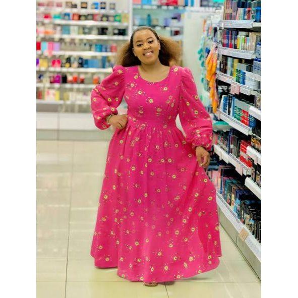 Square Neck Floral Textured Flare Waist Long Sleeve Dress - Image 5