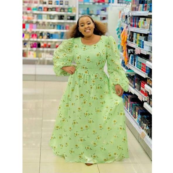Square Neck Floral Textured Flare Waist Long Sleeve Dress - Image 6
