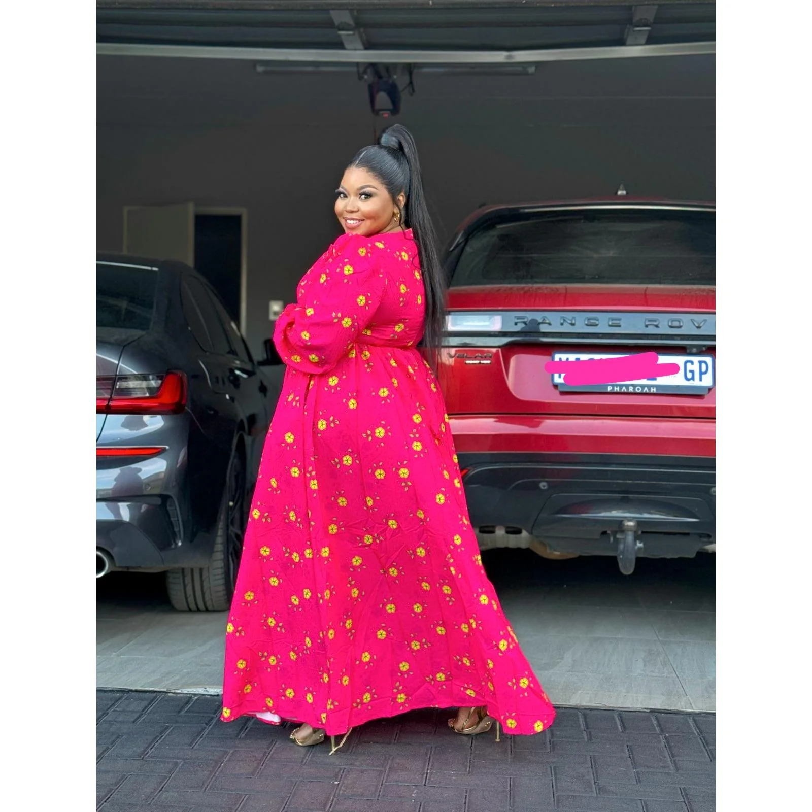 Square Neck Floral Textured Flare Waist Long Sleeve Dress - Image 8