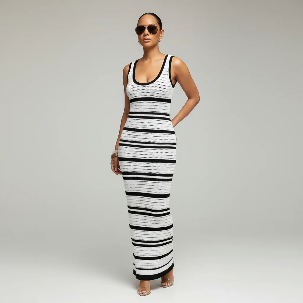 Elegant Striped Knitting Skirt Set 2-piece