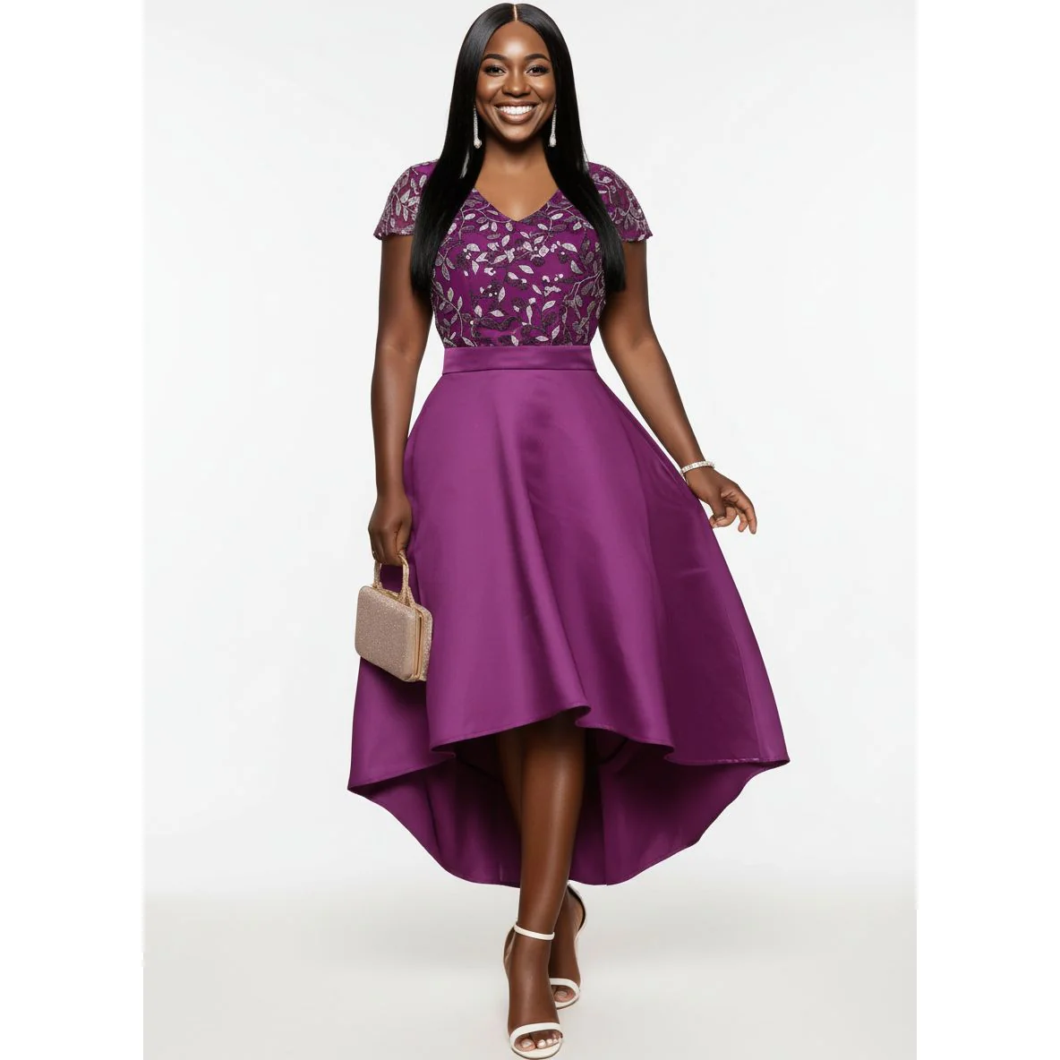 Elegant V-Neck Midi Party Dress - Image 2