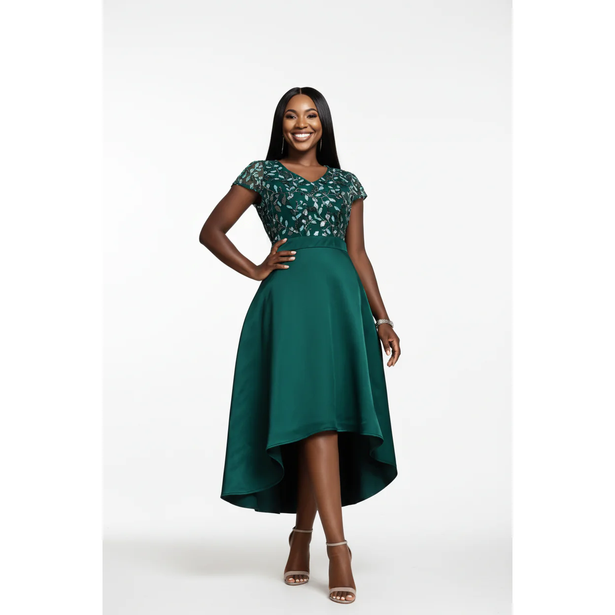Elegant V-Neck Midi Party Dress - Image 3