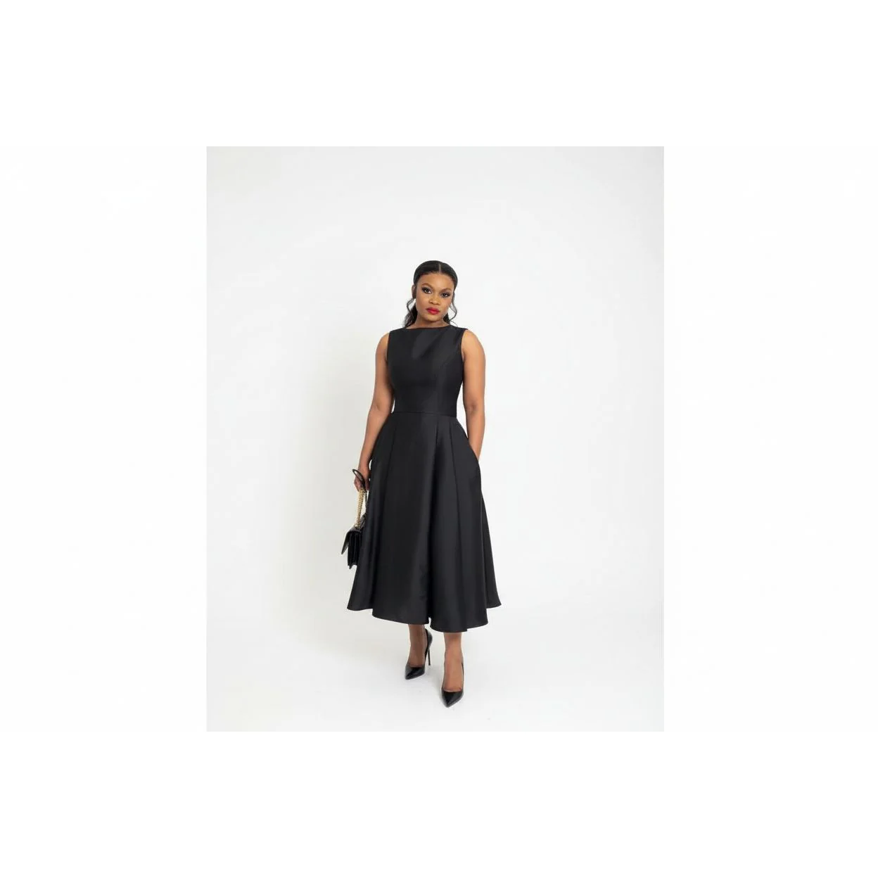 Elegant V-Neck Ruffle Sleeve Pleated Midi Dress