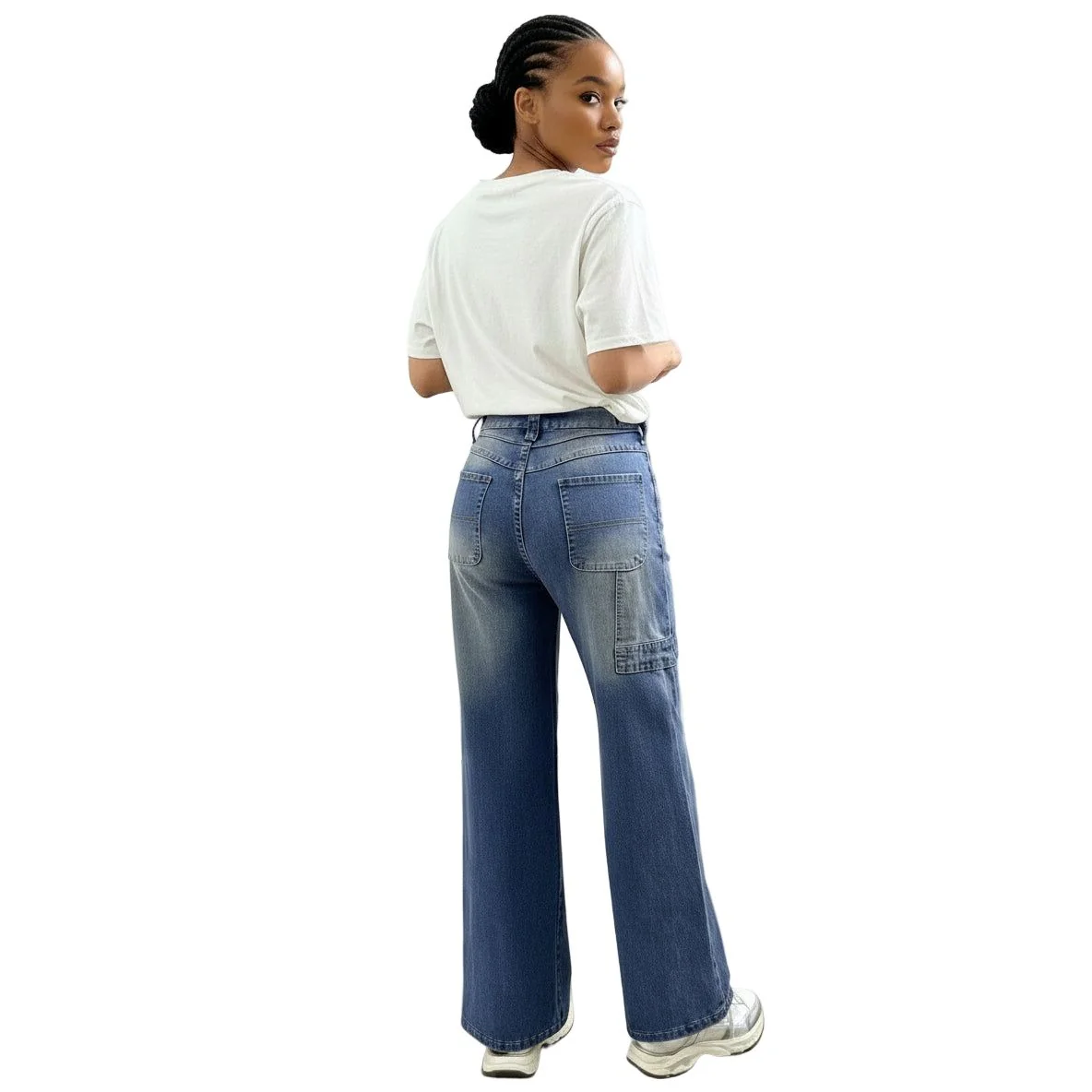 Faded Blue Wide Leg Carpenter Trousers - Image 2