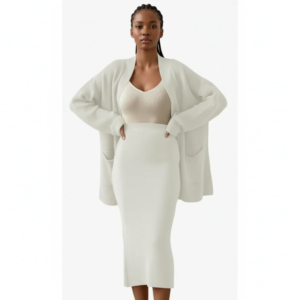 Fashion Cardigan High Waisted Pencil Skirt Knit Sweater Set - Image 2