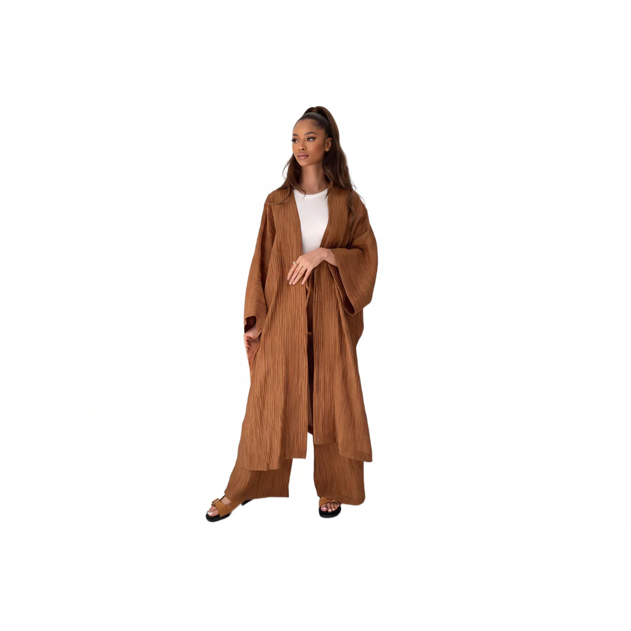 Fashion Slit Long Cardigan Leisure Two-Piece Set - Image 3