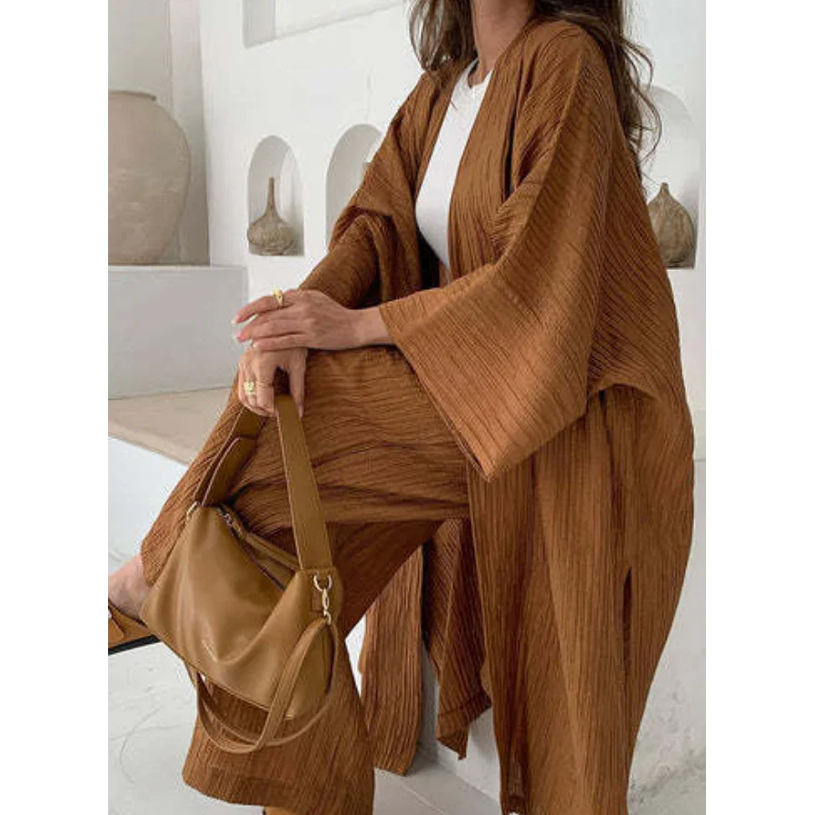 Fashion Slit Long Cardigan Leisure Two-Piece Set - Image 4