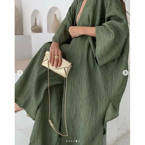 Fashion Slit Long Cardigan Leisure Two-Piece Set - Image 6