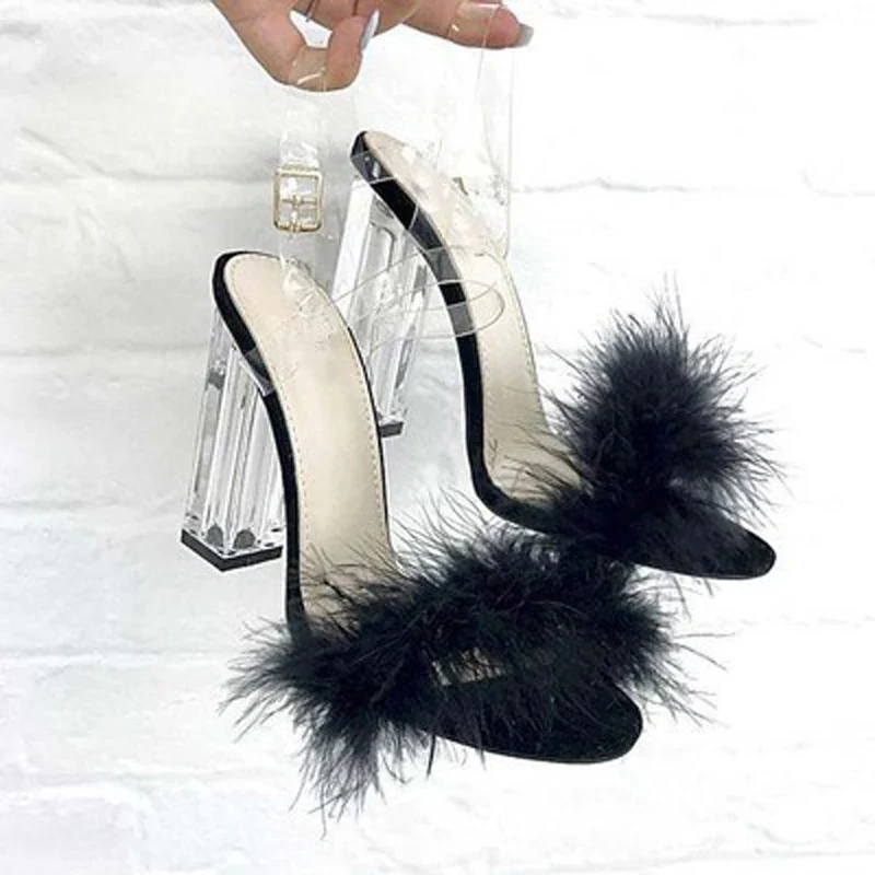 Fur Buckle Strap High Heel Shoes - Image 5