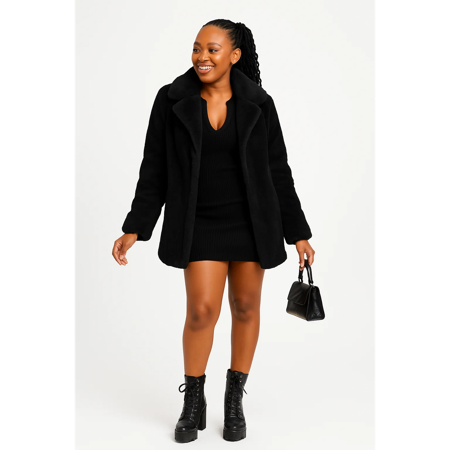 Faux Fur Coat Turn Down Collar Winter Warm Casual Jacket - Image 2