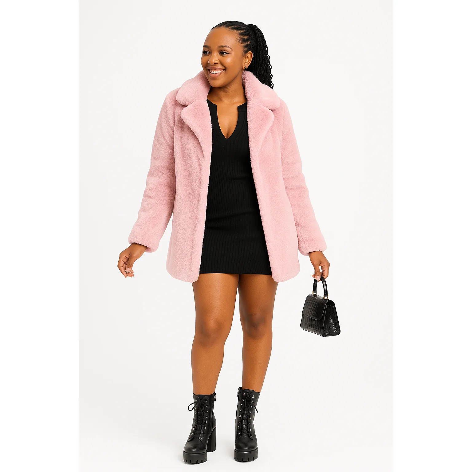 Faux Fur Coat Turn Down Collar Winter Warm Casual Jacket - Image 3