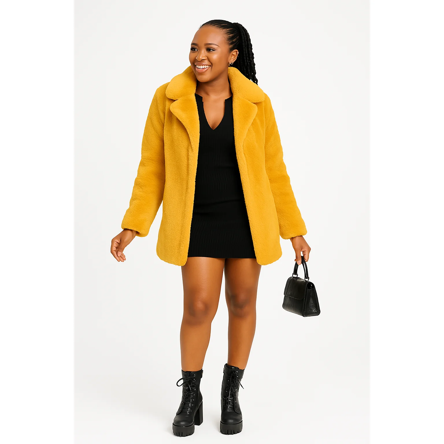 Faux Fur Coat Turn Down Collar Winter Warm Casual Jacket - Image 4