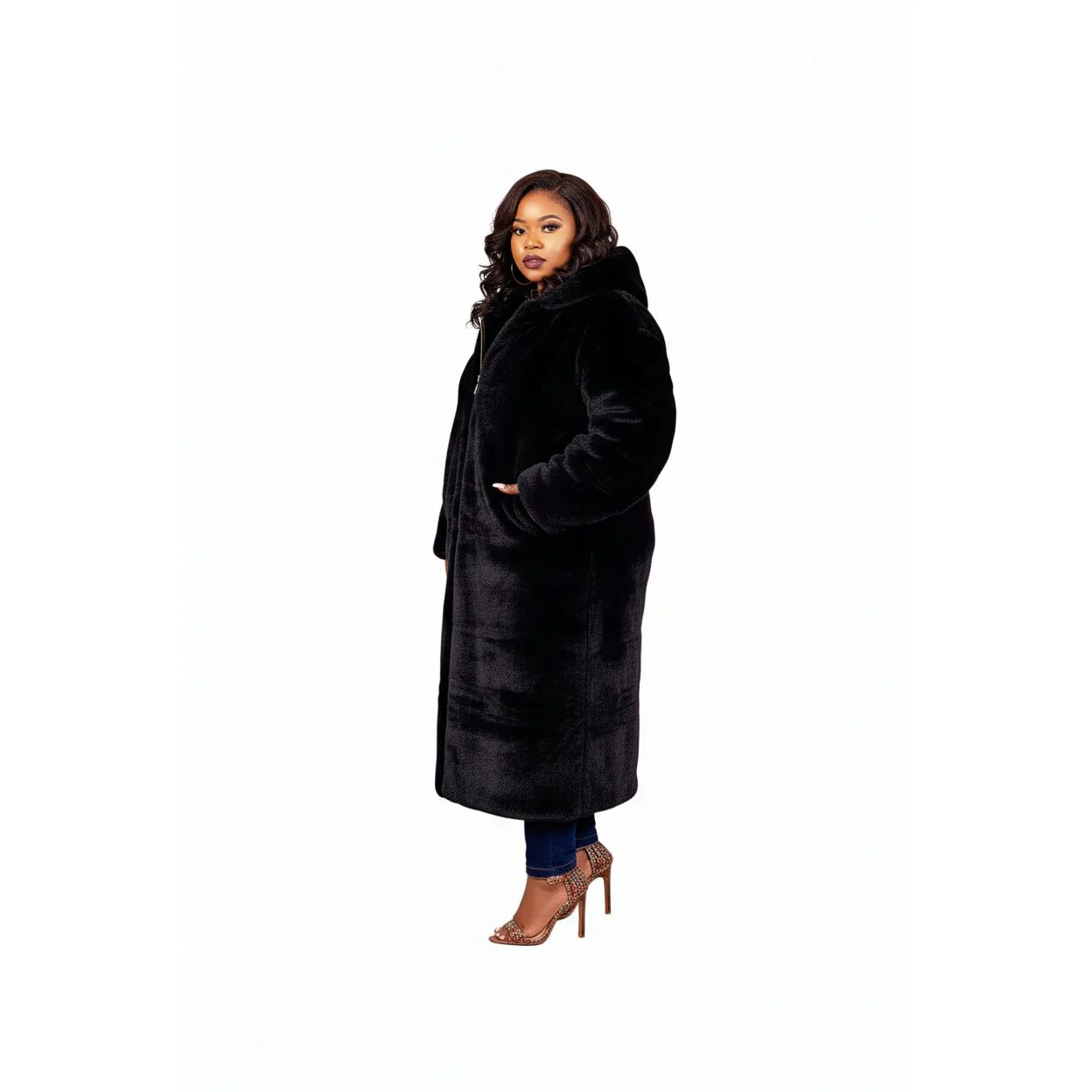 Faux Fur Hooded Coat - Image 3