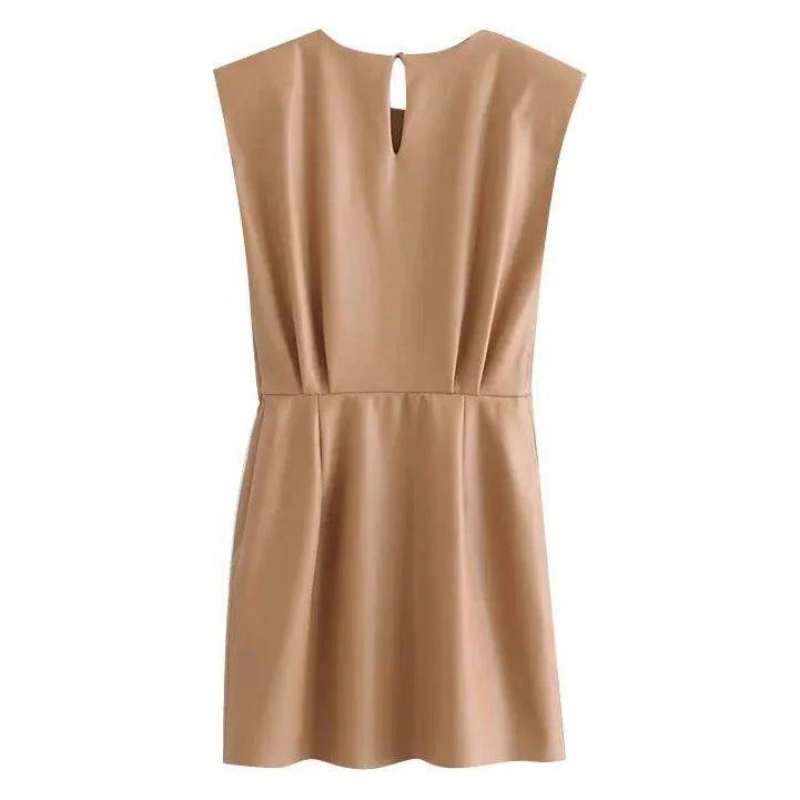 Faux Leather Pleated Mini Dress - Image 3
