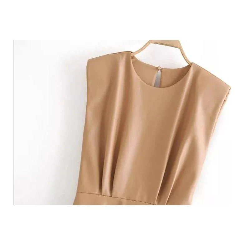 Faux Leather Pleated Mini Dress - Image 4