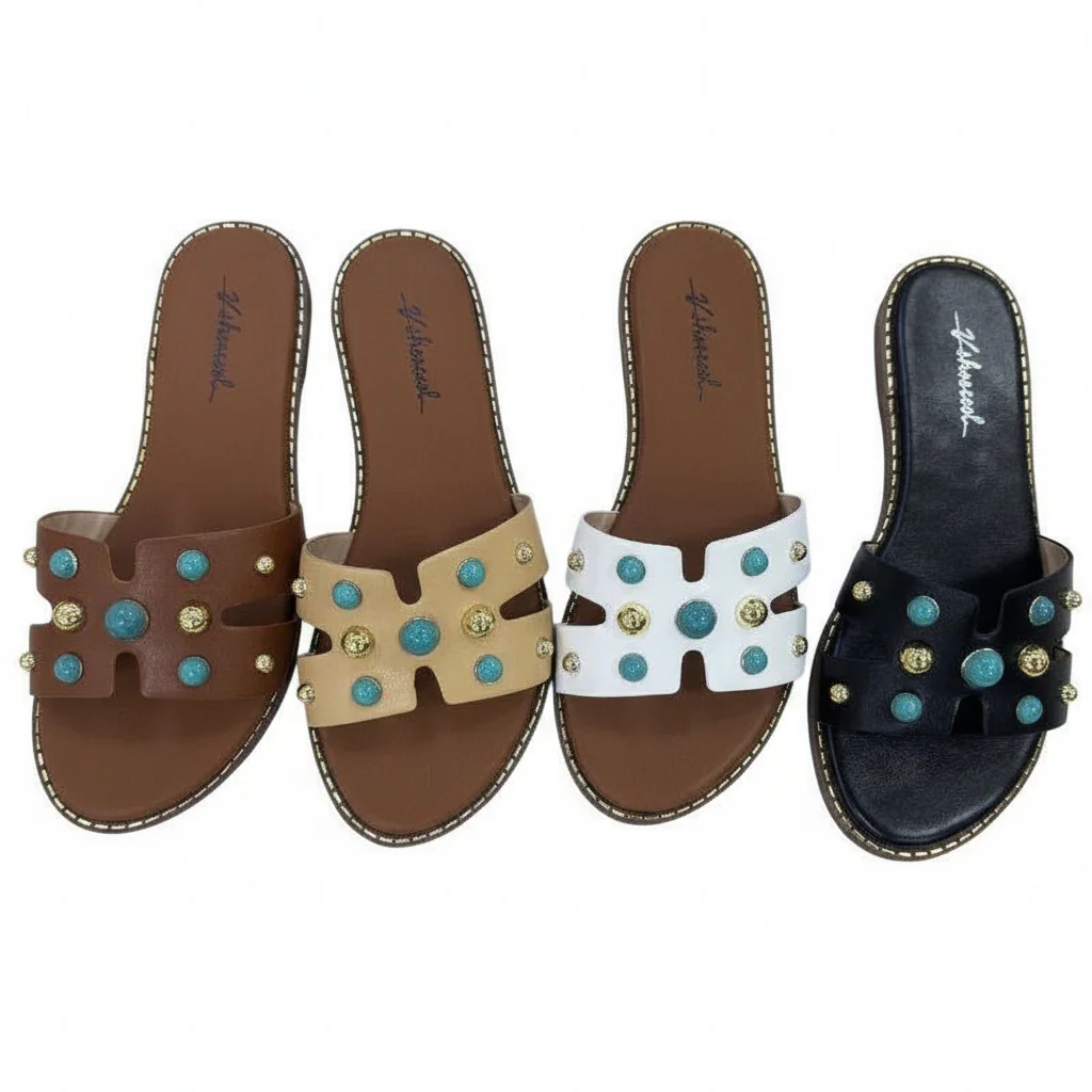 Faux Pearl Decor Single Band Slide Sandals