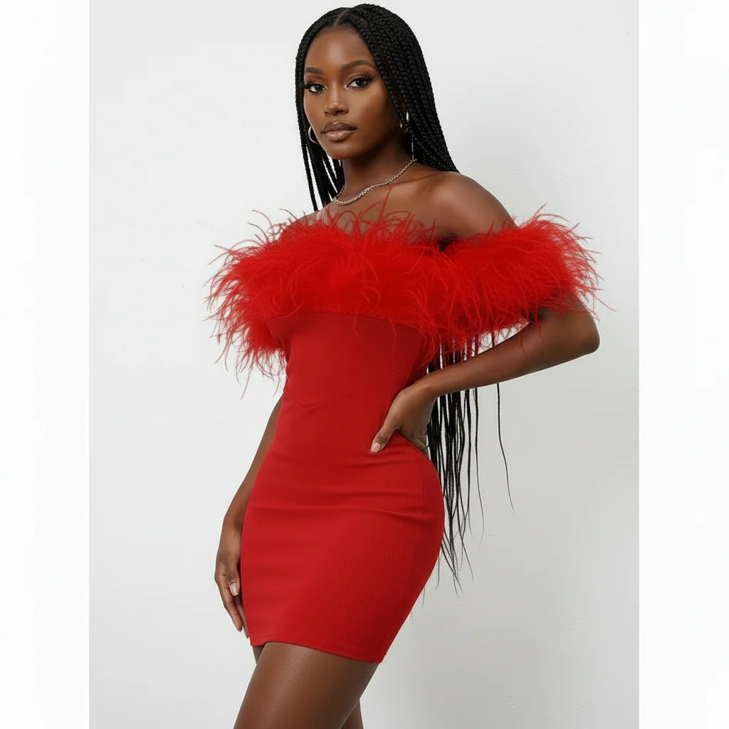 Feather Bodycon Mini Dress - Image 2