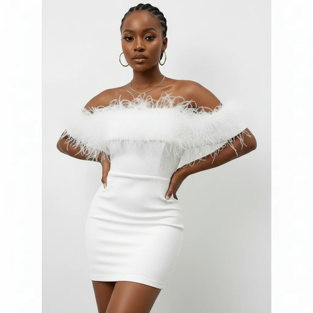Feather Bodycon Mini Dress - Image 3