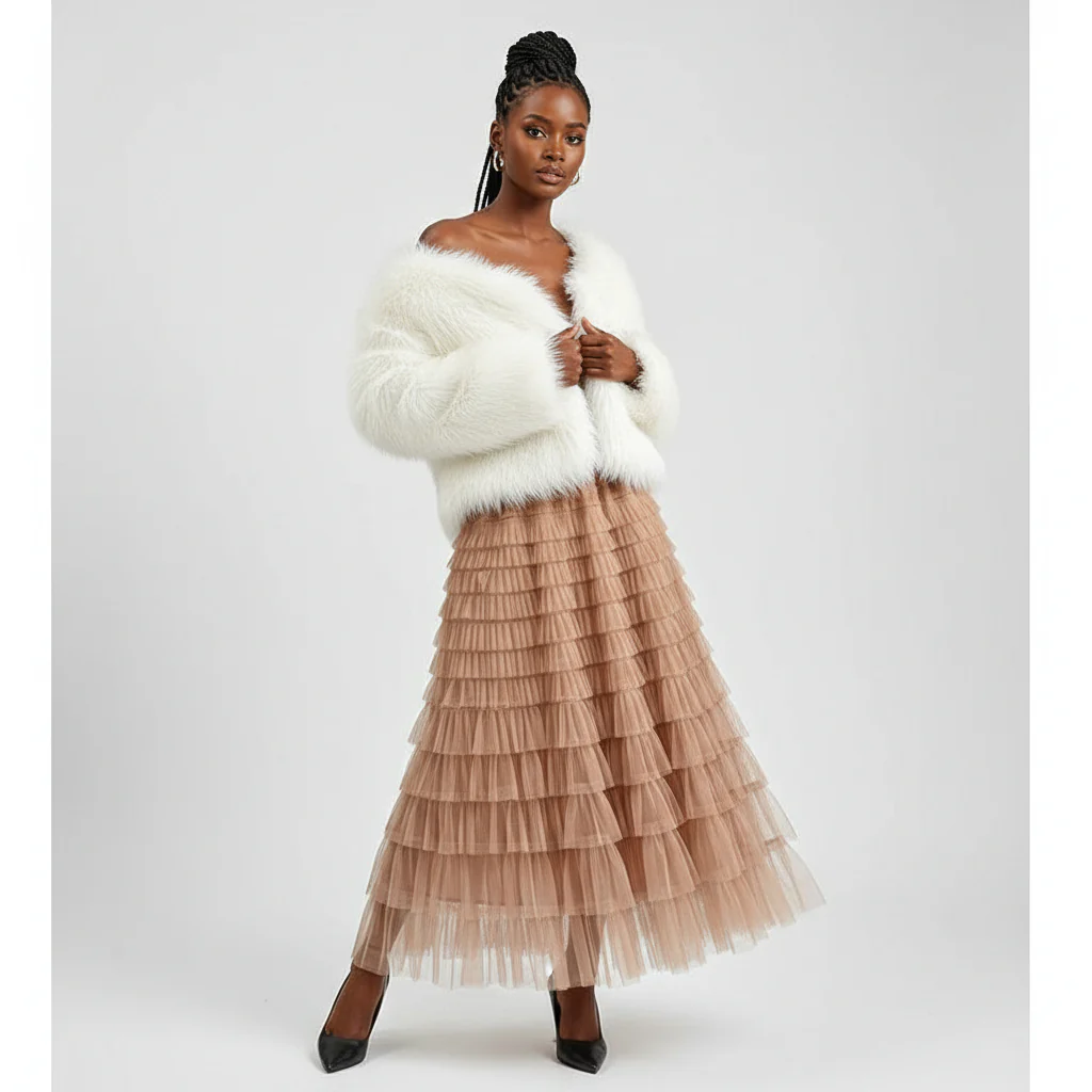 Feather High Waisted Tulle Skirt - Image 2