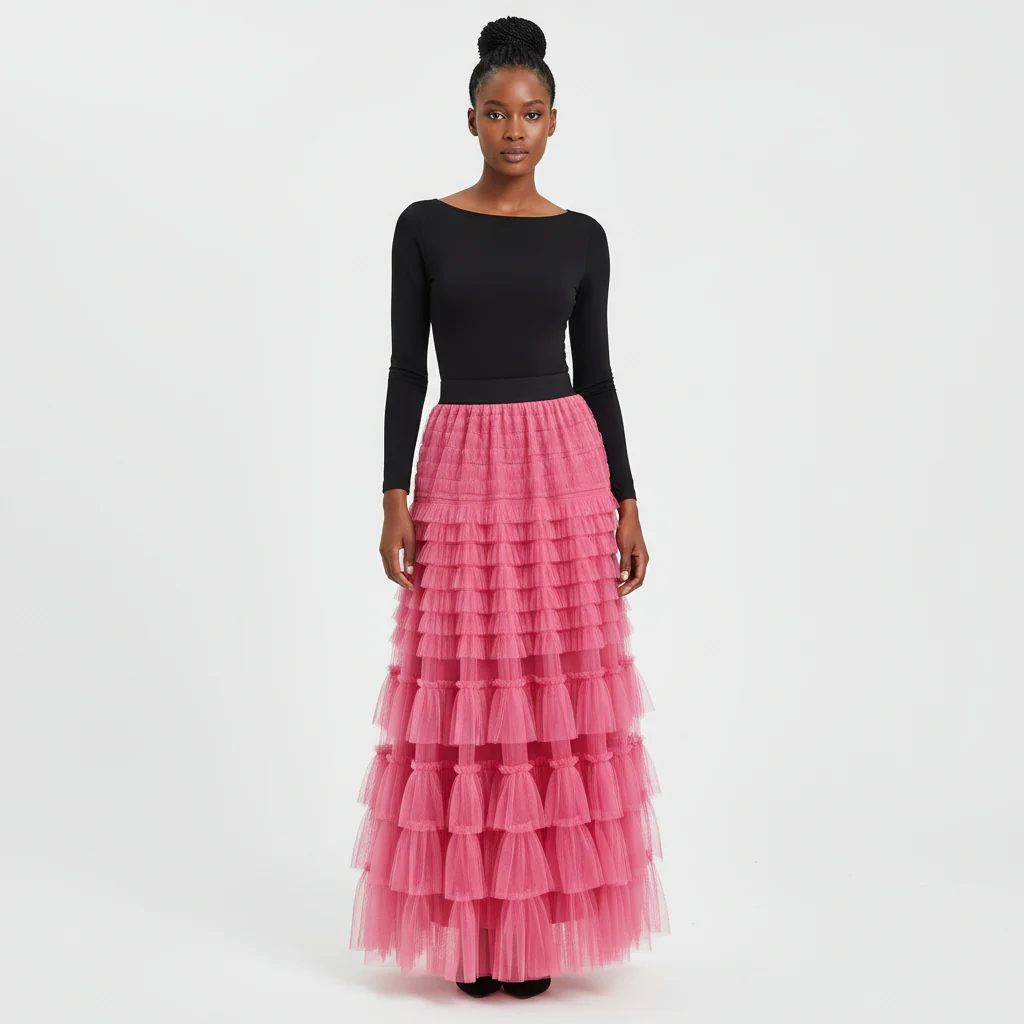 Feather High Waisted Tulle Skirt - Image 3