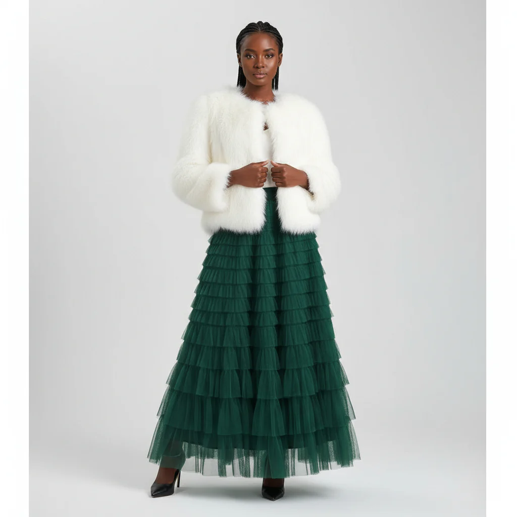 Feather High Waisted Tulle Skirt - Image 4